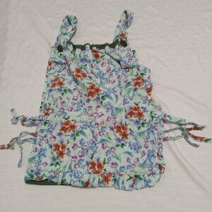 Chic floral cotton tank top apron with handmade cross ties at the back